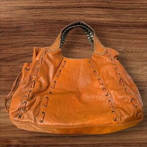 KOBA Orange Leather Studded Hobo Shoulder Bag